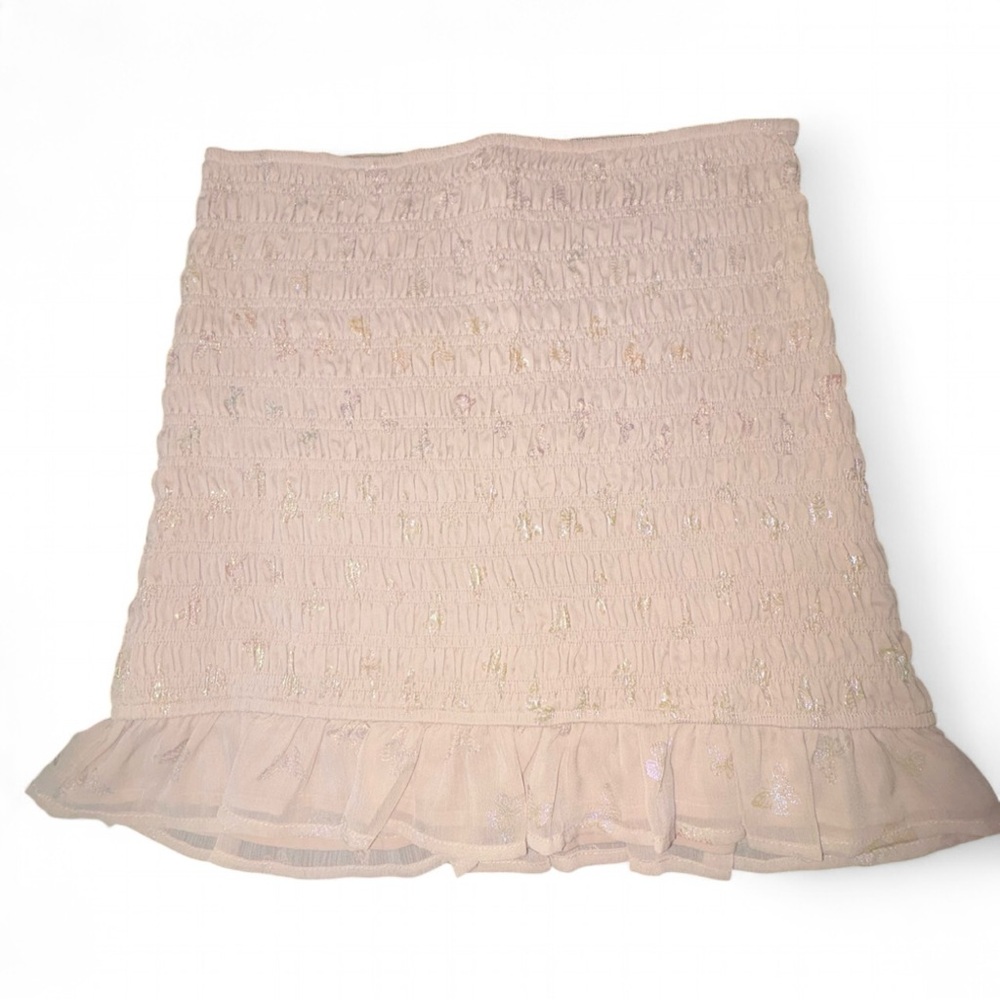 Le Lis Pale Pink Butterfly Print Mini Skirt with Ruffle Detail! - Picture 2 of 6